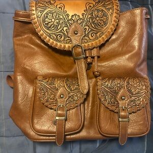 Montana West Brown Leather Backpack with Paisley Designs new concealed carry